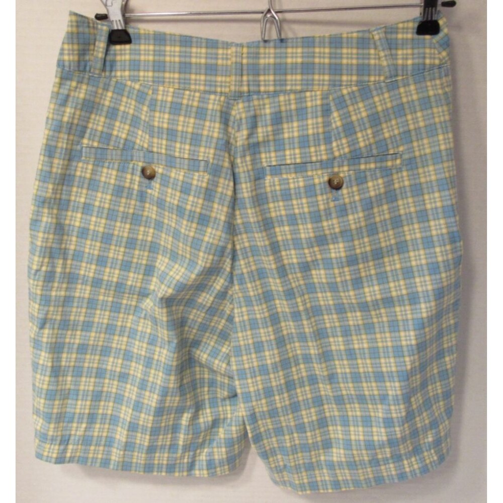 Greg Norman Plaid Lightweight Stretch Cotton Blue/Yellow Golf Shorts Size 6 - Picture 2 of 4